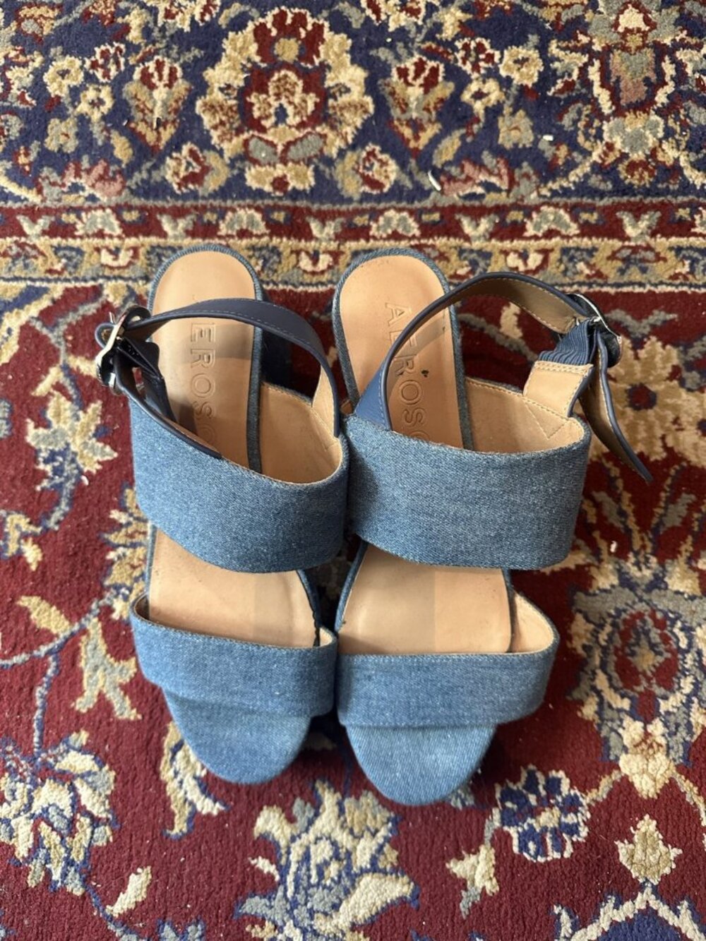 Aerosoles Denim Platform Block Heel Sandals Size 8.5